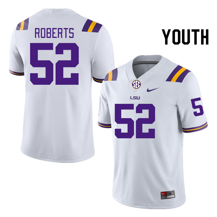 Youth #52 Kobe Roberts LSU Tigers College Football Jerseys Stitched-White